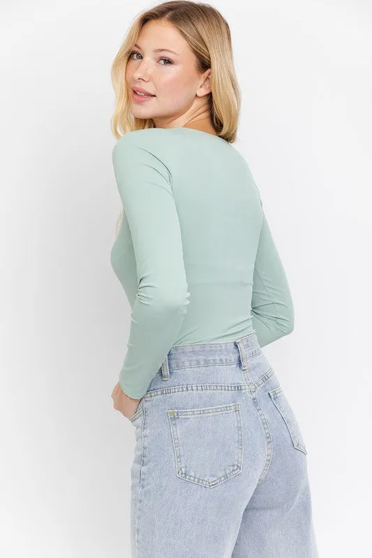 Sage Long Sleeve Square Neck Bodysuit
