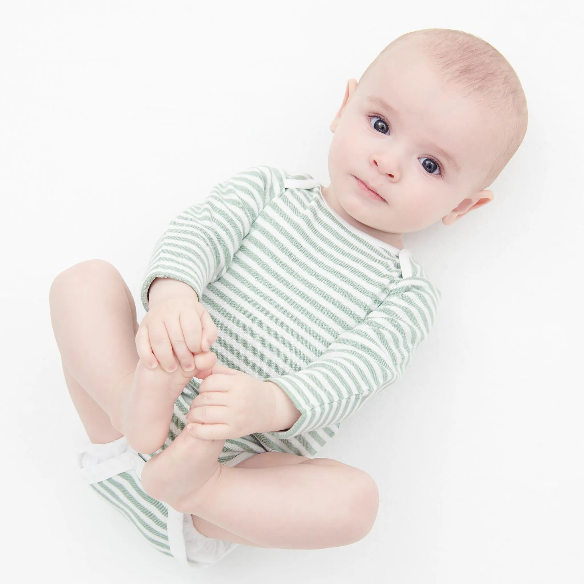 Sage Stripe Long Sleeve Bodysuit 4 Pack
