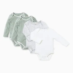 Sage Stripe Long Sleeve Bodysuit 4 Pack