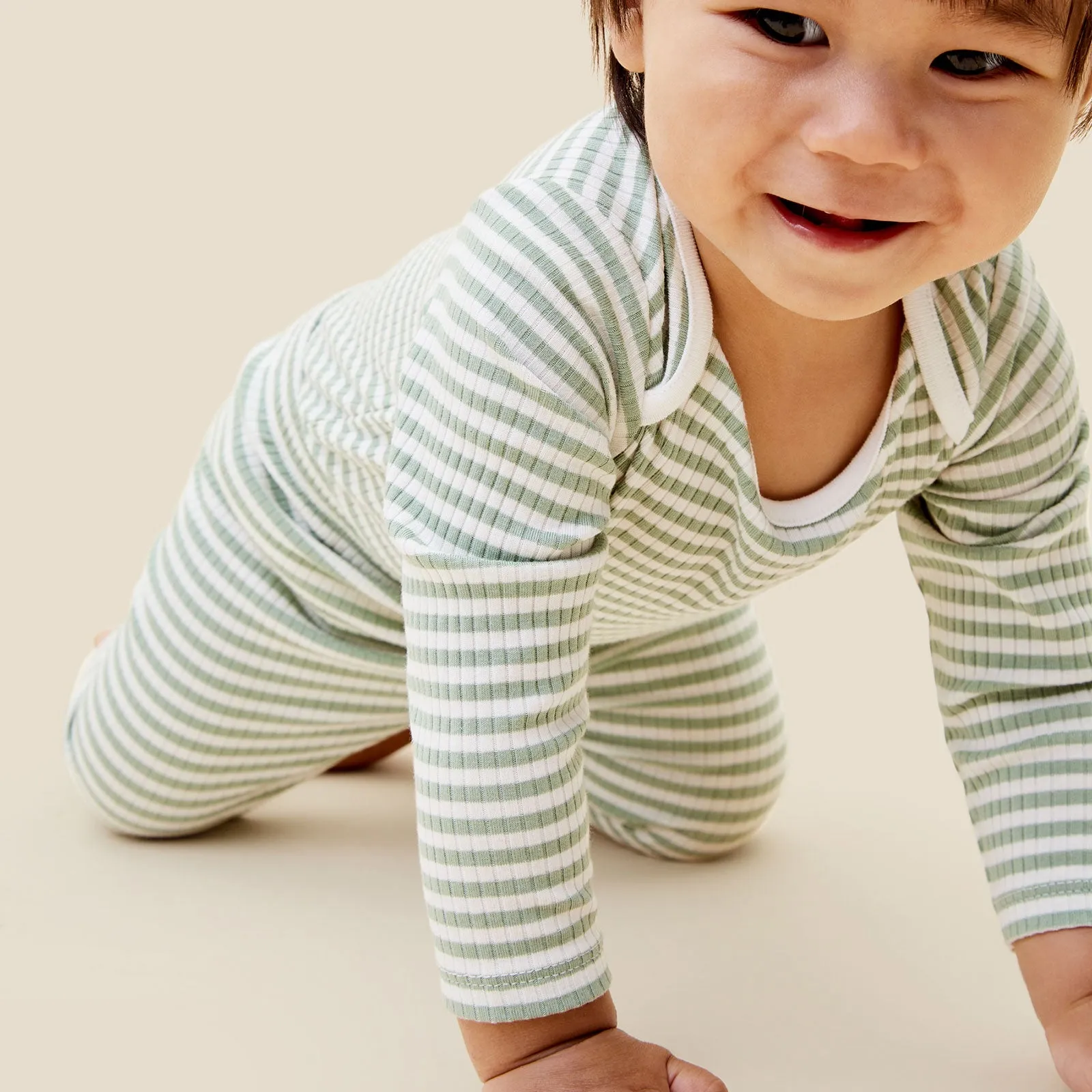 Sage Stripe Ribbed Long Sleeve Bodysuit