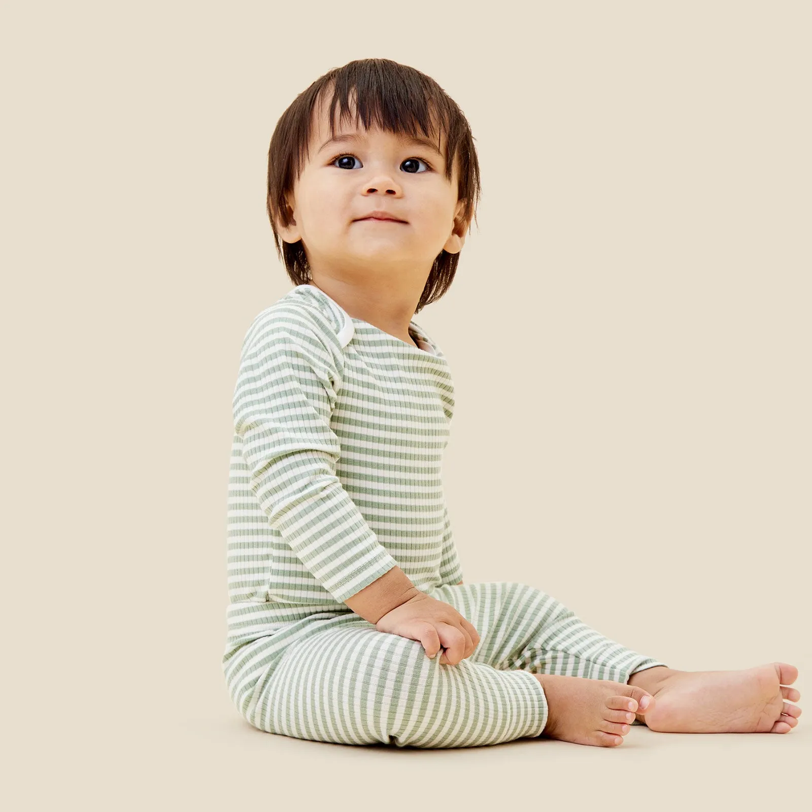 Sage Stripe Ribbed Long Sleeve Bodysuit