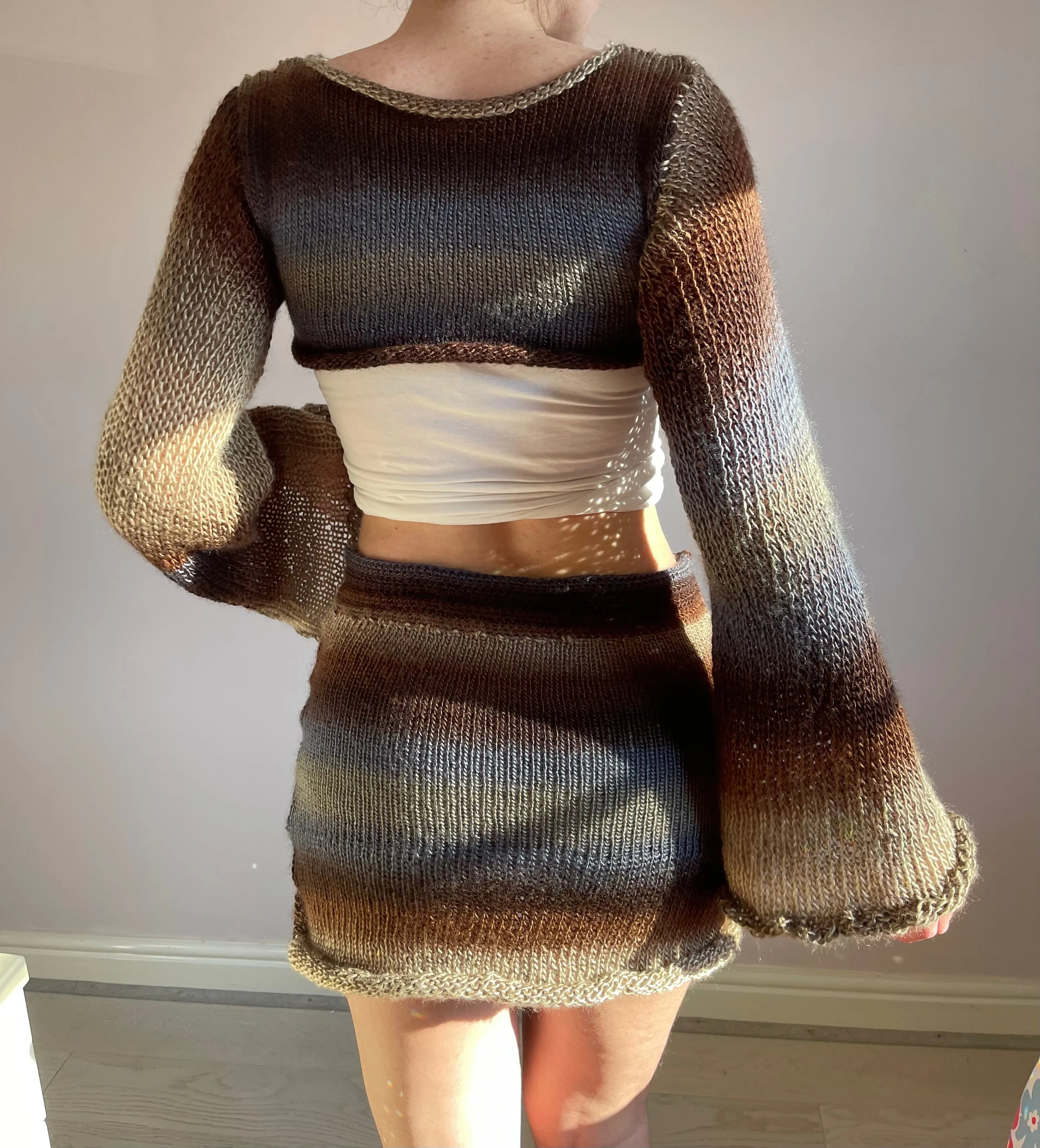 SET: Handmade knitted ombré skirt and top coord - Seashell colourway