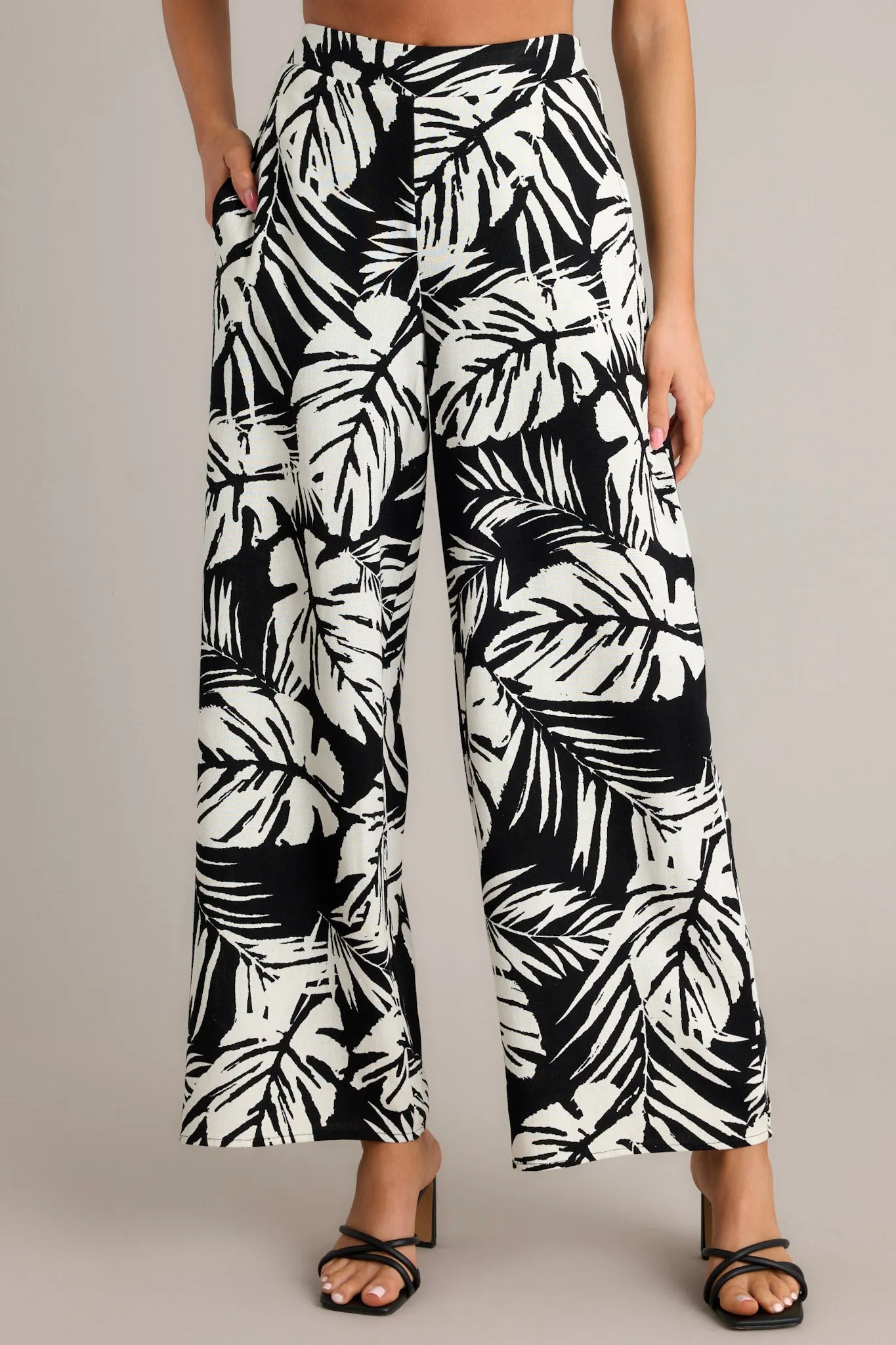 Shadow Palm Black Tropical Print Pants