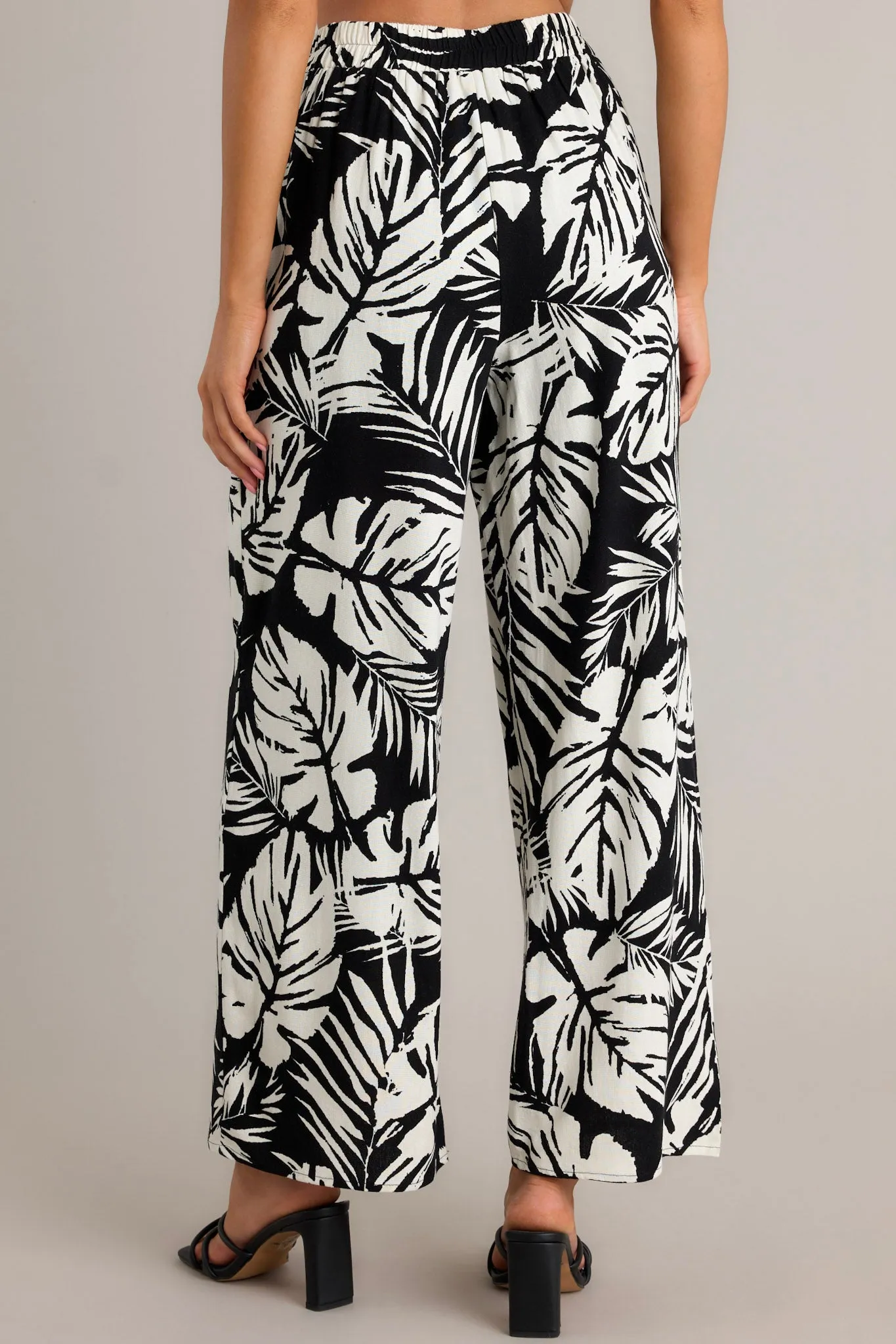 Shadow Palm Black Tropical Print Pants