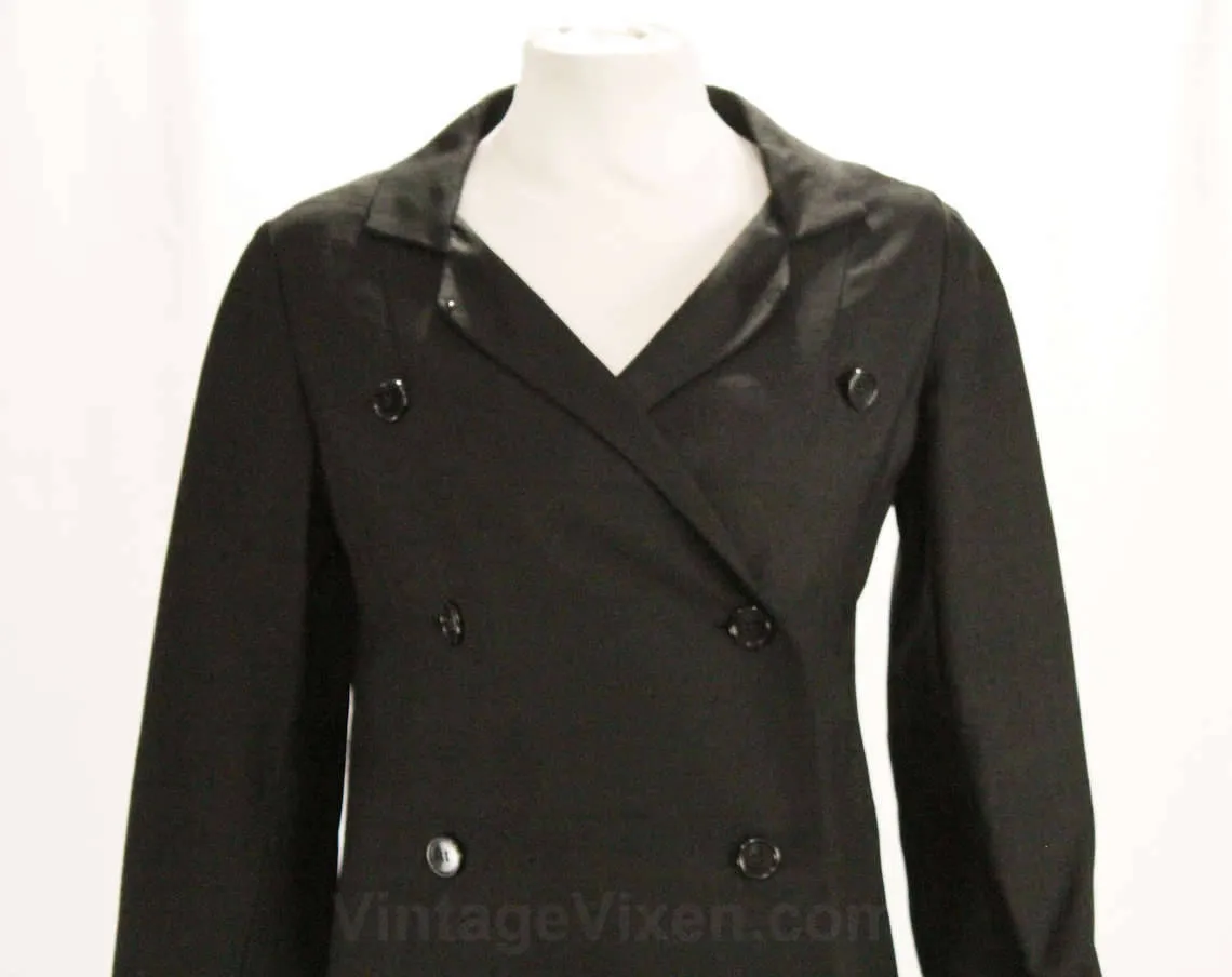Size 6 Black Jacket - Beatnik Chic 1960s Silk Blazer - Mid Century 60s Avant Garde Double Breasted Suit Jacket - Bust 33.5 - 48799