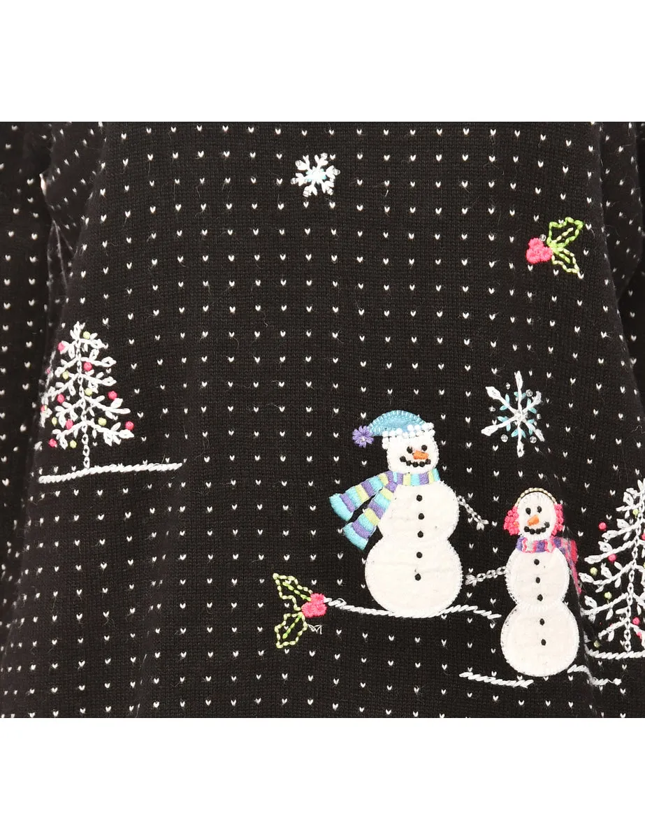 Snowman Black Classic Christmas Jumper - M