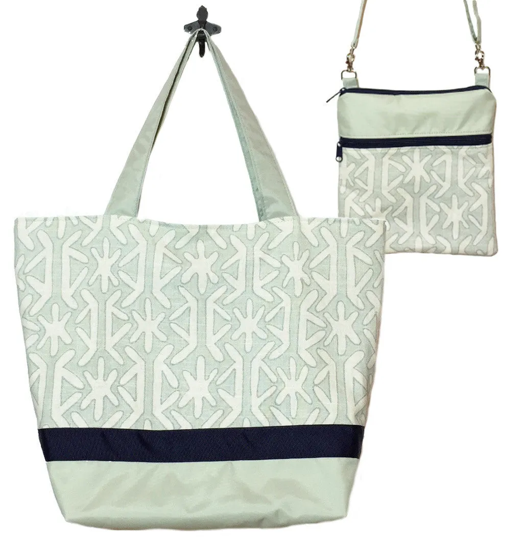 Star in Sage | Light Green Nylon with Navy Ribbon | Tote Bag Set