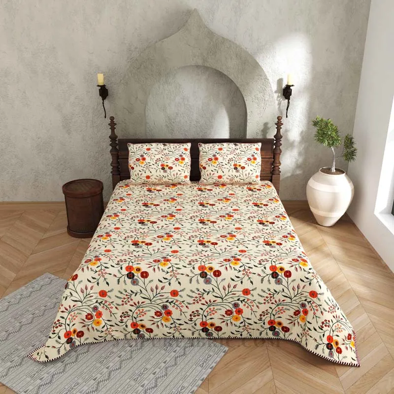 Tagged for Perfection Pure Cotton Reversible Quilted Bedcover with Pillowcases