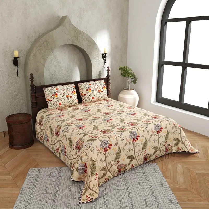 Tagged for Perfection Pure Cotton Reversible Quilted Bedcover with Pillowcases