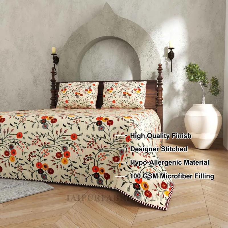 Tagged for Perfection Pure Cotton Reversible Quilted Bedcover with Pillowcases