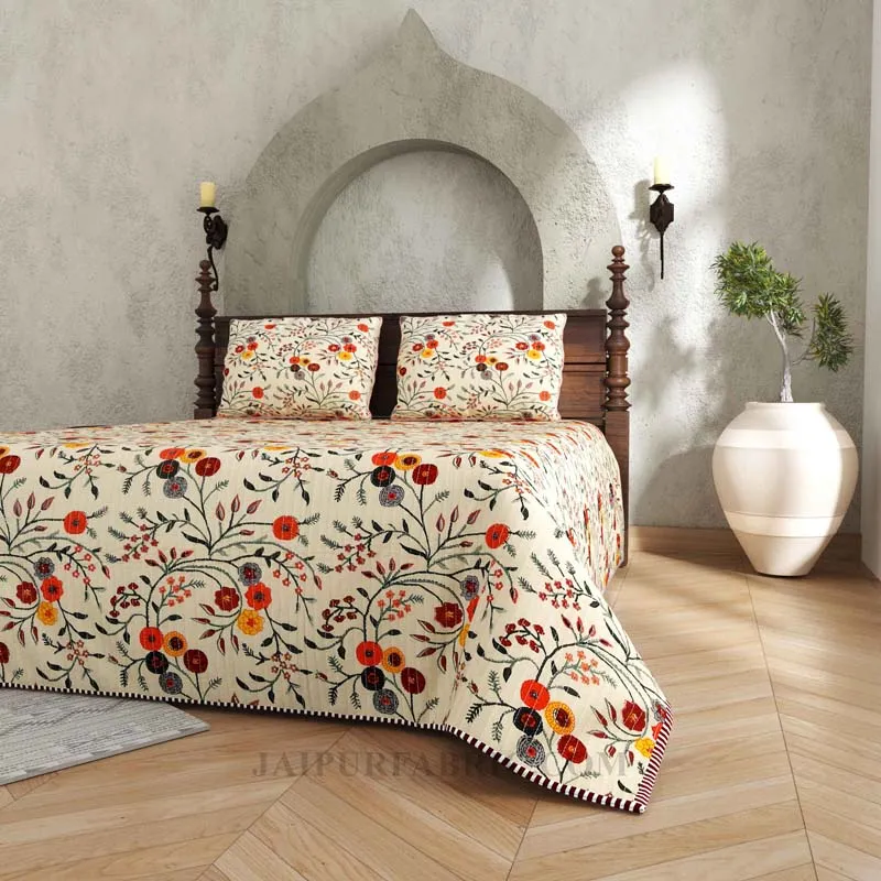 Tagged for Perfection Pure Cotton Reversible Quilted Bedcover with Pillowcases