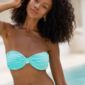 The Aruba - Aqua Shimmer Velvet Knot Bandeau Top