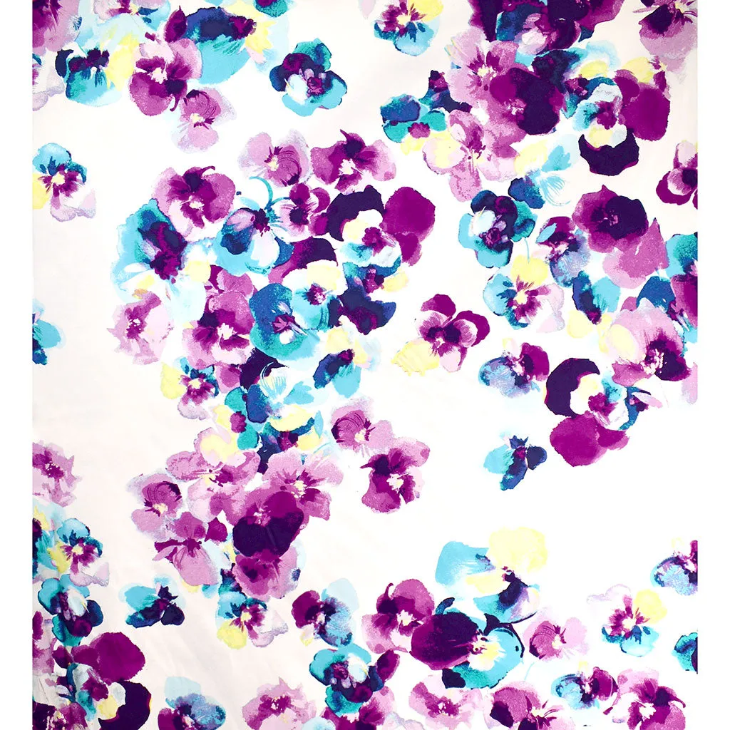 Watercolor Pansy Stretch Sateen Orchid/Turquoise