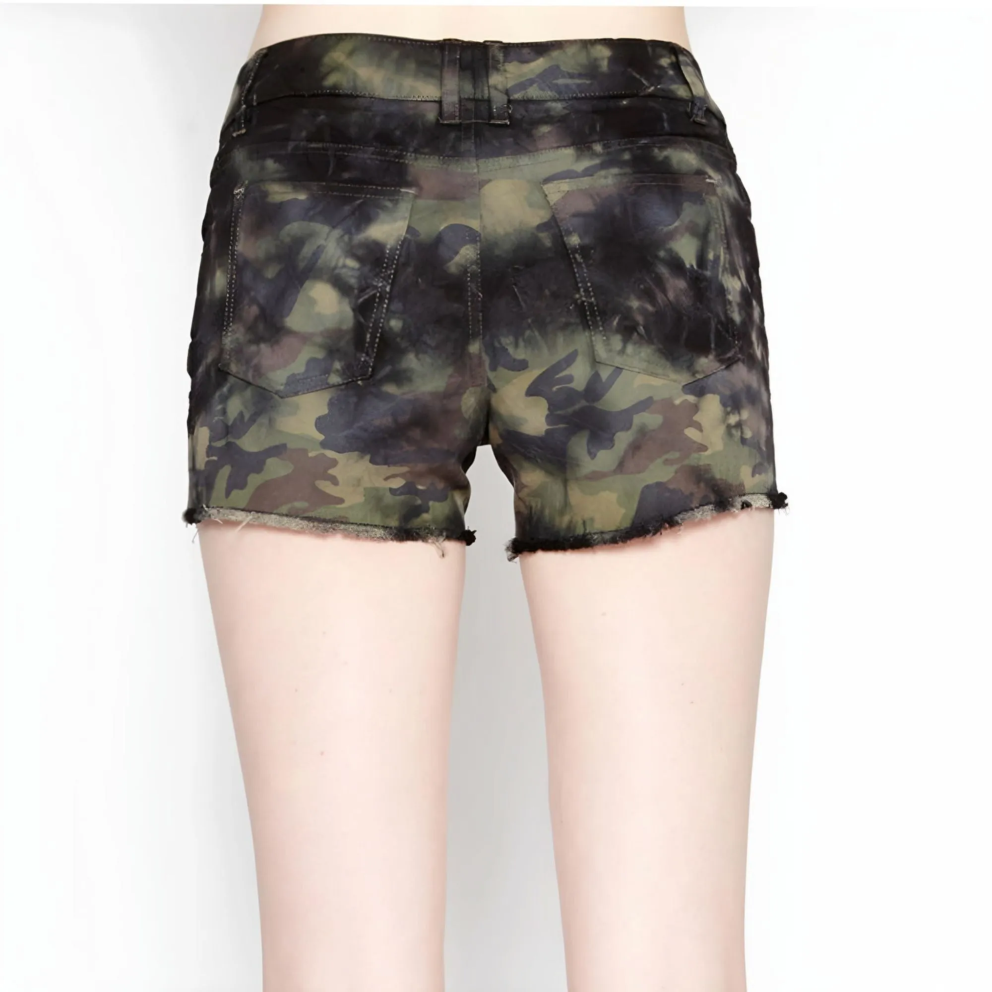 Women's Tuff Shorts Black Tie-Dye With Camo Print